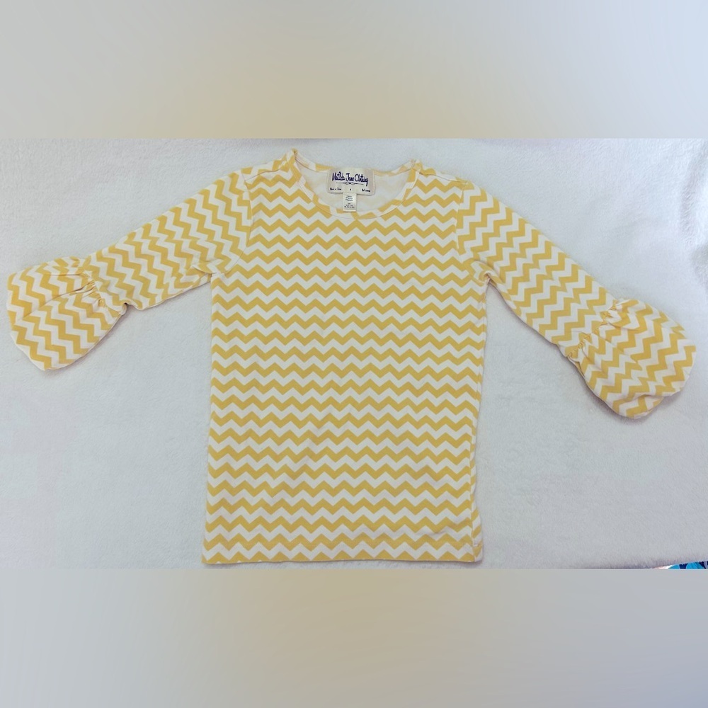 Matilda Jane Sz 4 Butter Puffer Yellow and White Chevron Top